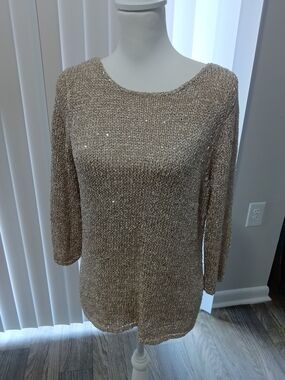 Chico's Metallic Taupe Knit Sweater Top